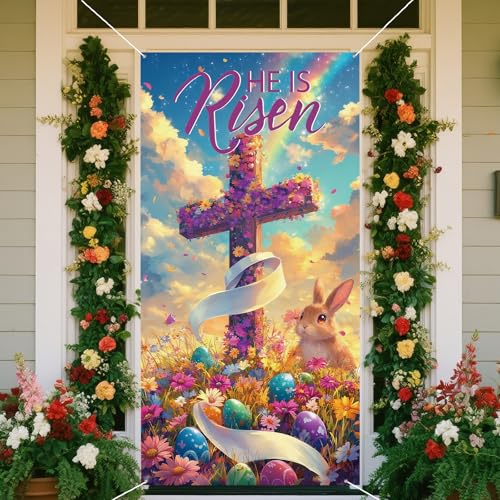 Easter Door Cover - 71x35 Inch Bunny & Egg Decoration Banner