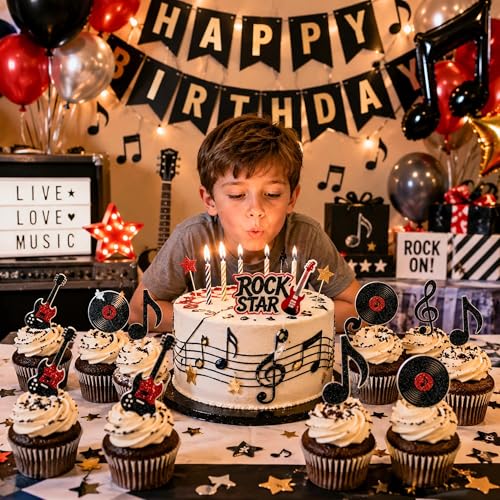 Music Note Cupcake Toppers Set - 12 Glitter Decorations for Parties