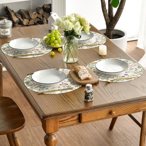 Artoid Mode Round Placemats Set of 4 - 14 Inch Spring Floral Design