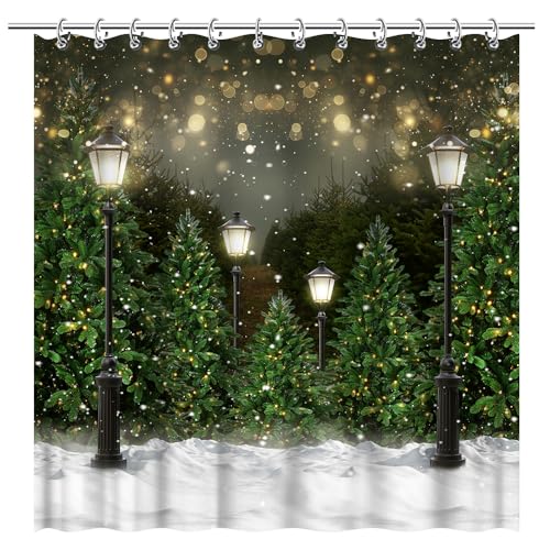 Winter Snowflake Pine Tree Shower Curtain Waterproof Fabric Bathroom Decor