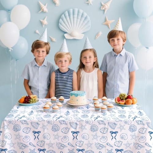 Beach Seashell Tablecloths - 4 Pack Party Decorations, 52 x 86 Inch