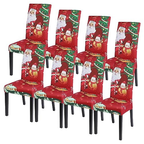 Christmas Dining Room Chair Covers Set of 8 - Santa Claus Stretch Slipcovers