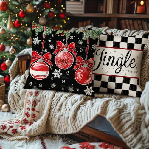 NIGHTWISH Christmas Pillow Covers, 18x18 Set of 4, Winter Holiday Decor