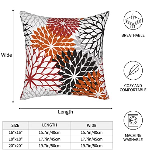 Red and Burnt Orange Dahlia Throw Pillow Covers (Pack of 2) - 18x18