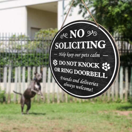 No Soliciting Wooden Sign for Front Door - 10.2" Pet Owner Gift
