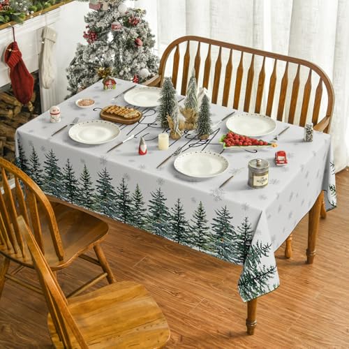 Horaldaily Christmas Tablecloth 60 x 120 Inch Rectangular Snow Trees White
