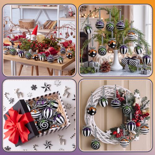 24 Pcs Halloween Black and White Christmas Ball Ornaments for Tree - Spooky Variation