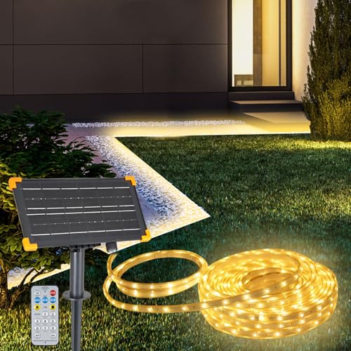 50Ft Solar LED Strip Lights Outdoor Warm White with Remote & Timer