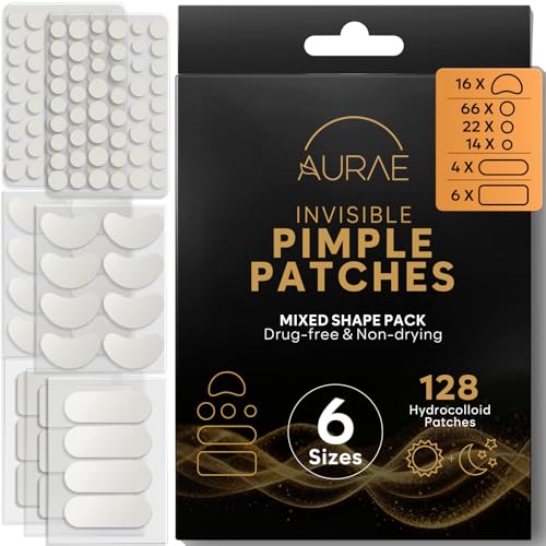 AURAE Large Hydrocolloid Pimple Patches - 128 Count Variety Zit Stickers