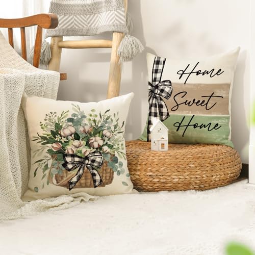 AVOIN colorlife Farmhouse Throw Pillow Covers, 18x18 Green Set of 4