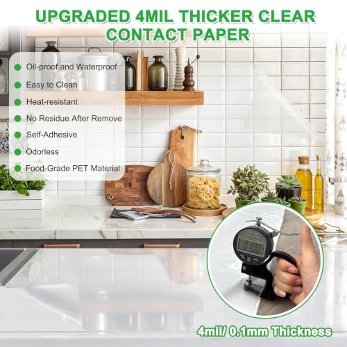 Shackcom Clear Contact Paper Roll 15.7in x 118in - Self-Adhesive Backsplash & Shelf Liner