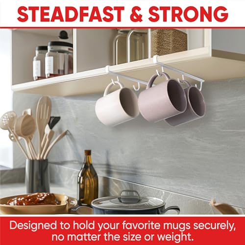 Under-Shelf Mug Rack Set of 2 - Space-Saving Coffee Mug Holder with 6 Hooks