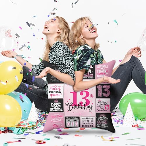 13th Birthday Pillow Cover for Girls - 18x18 Inch Polyester