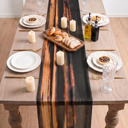28 x 120 Inch Caramel Boho Fall Chiffon Table Runner for Dining & Holiday Decor