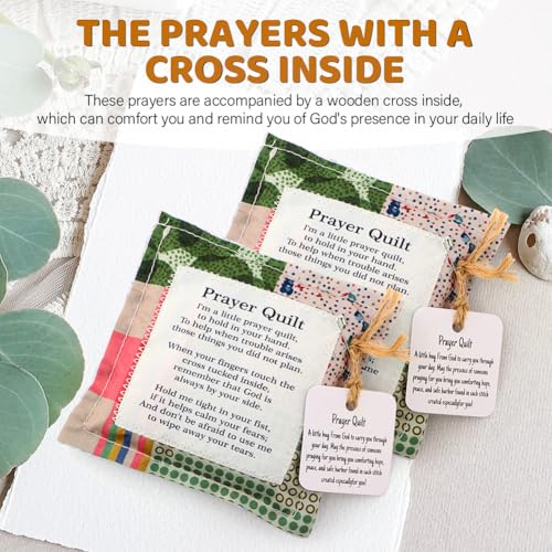 NINEFOX Handmade Pocket Prayer Quilt Set with Wooden Cross - 2 Pack
