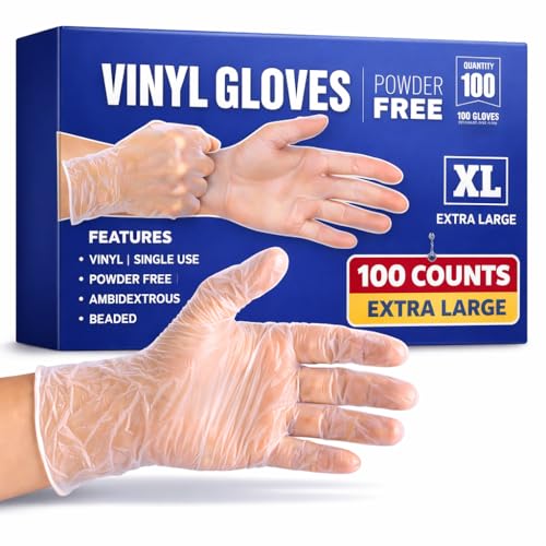 Extra Large Disposable Vinyl Gloves for Food Handling - 100 Pack