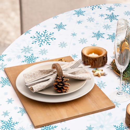 Snowflake Christmas Tablecloth Set - 12 Dark Blue & Light Blue 84-Inch Disposable Holiday Coverings