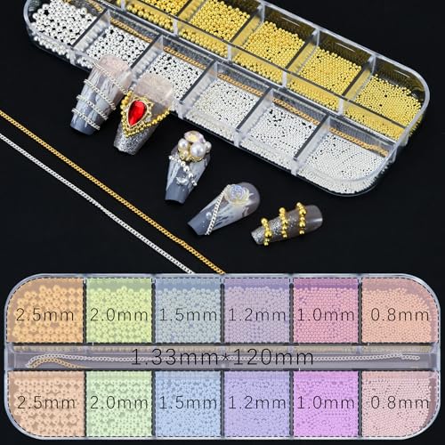 Silver and Gold Nail Beads Metal Caviar Beads Assorted Sizes