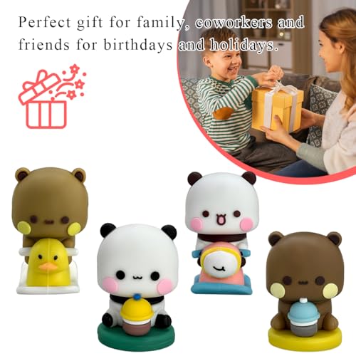 2 PCS Cartoon Bear & Panda Dashboard Ornaments - Cute Car Decor