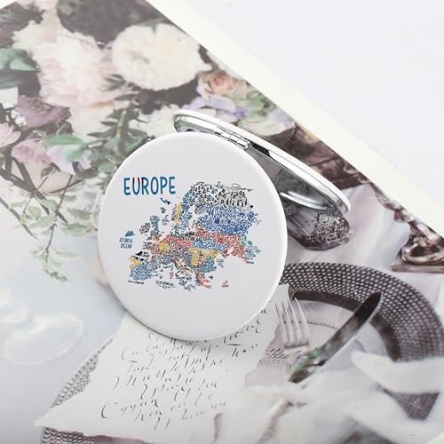 Europe Map Travel Compact Makeup Mirror Double-Sided Pocket Mirror