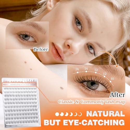 Calphdiar Wispy Lash Clusters 10-14mm Natural C Curl Individual Eyelashes Clear Band 120PCS