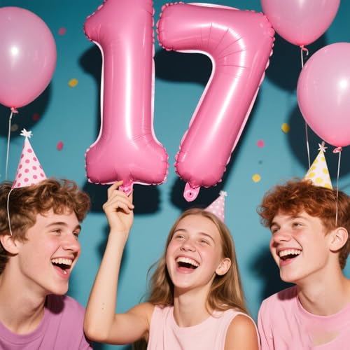 Pink Number 17 Foil Balloon - 40 Inch Giant Birthday Party Decoration
