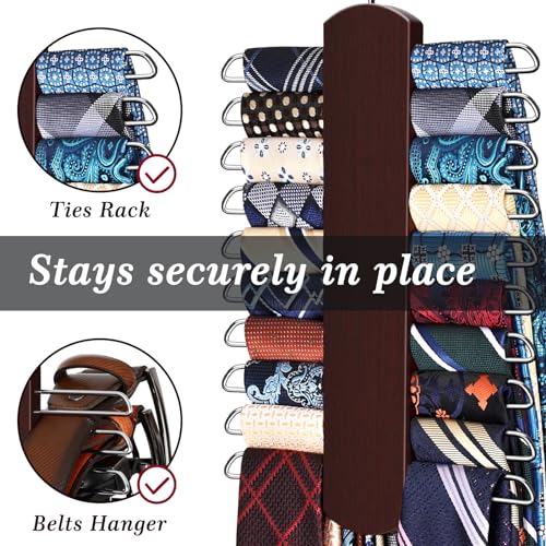 YYILIS Wooden Tie Rack Organizer - 2 Pack, 360° Swivel Hanger for 40 Ties