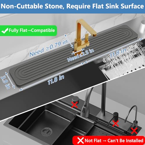 Dark Gray Diatomite Stone Faucet Mat 23.7" x 4" - Super Absorbent, Quick Drying