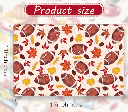 WRAPAHOLIC Fall Disposable Paper Placemats Set - 50 Sheets 11x17 Inch Footballs & Leaves