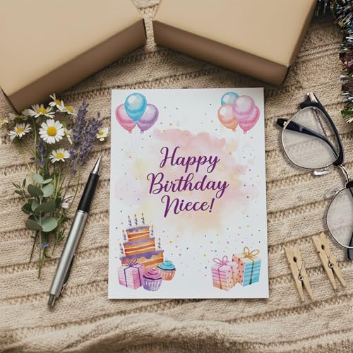 Premium A5 Birthday Card for Niece with Watercolour Design