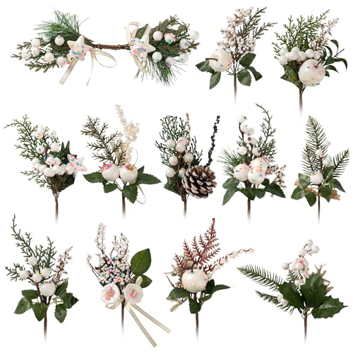 Artificial Christmas Tree Picks Set - Assorted Candy Pine Cones Berries Holly