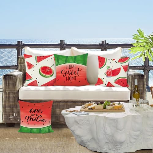 Bonhause Watermelon Throw Pillow Covers 18x18 Inch Pack of 4 Summer Red Green Fruit