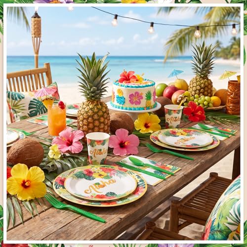 Hawaiian Party Supplies Set - 175 Pcs Tropical Tableware for 25 Guests