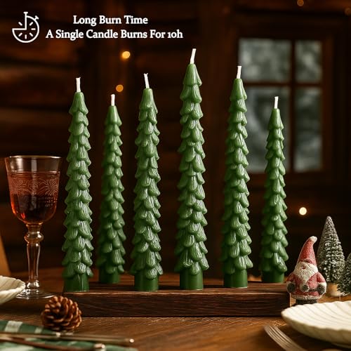 Green 12 Pc Christmas Tree Taper Candles - Unscented Holiday Decor
