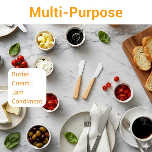 Tyqour 2-Piece Butter Knife Set with Wooden Handle for Smooth Spreading