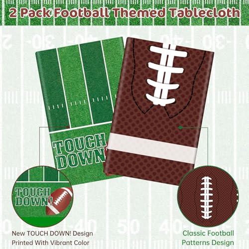 Football Party Tablecloths - 2 Pack Disposable Plastic Table Covers 108x54"