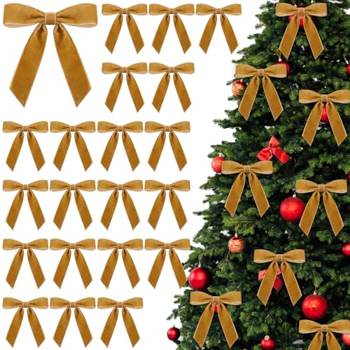 24pcs Velvet Christmas Tree Topper Bows - 4.5x4.5 Inch Holiday Decor