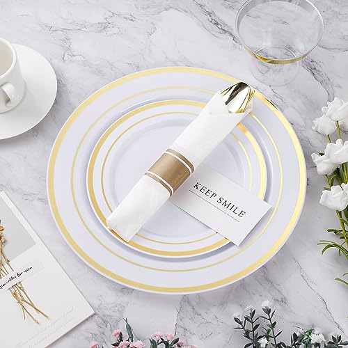 Gold Plastic Dinnerware Set for 75 Guests - 525 Pieces, Disposable & Elegant