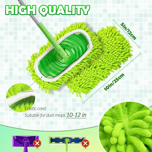 SureOBliss 2PCS Chenille Mop Pads for Swiffer Sweeper - Reusable Dry & Wet Cloths, Compatible with 10x12in Flat Mops, Multi-Surface Cleaning (Variation 2)
