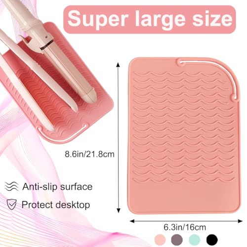 UORNERI Heat Resistant Silicone Mat for Flat Iron & Curling Iron, Pink