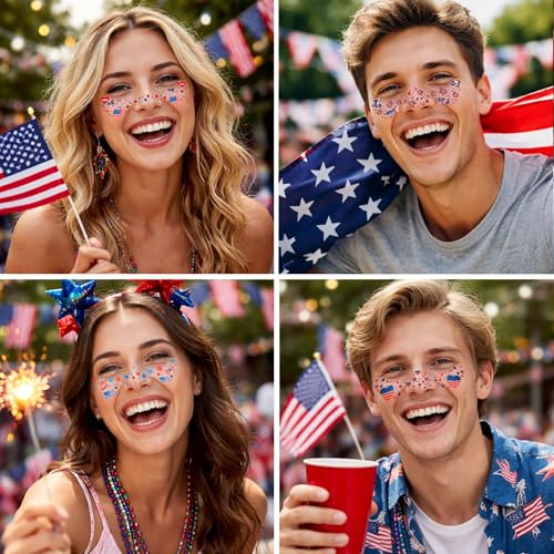 4th of July Temporary Freckle Tattoos Red White and Blue Patriotic Face Stickers