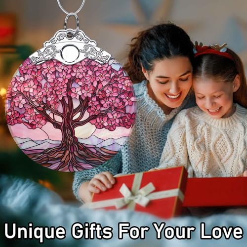 Pink Tree of Life Christmas Ornament Double-Sided Stained Glass Suncatcher - Pink Variation