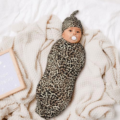 Leopard Print Cheetah Newborn Swaddle Blanket & Hat Set