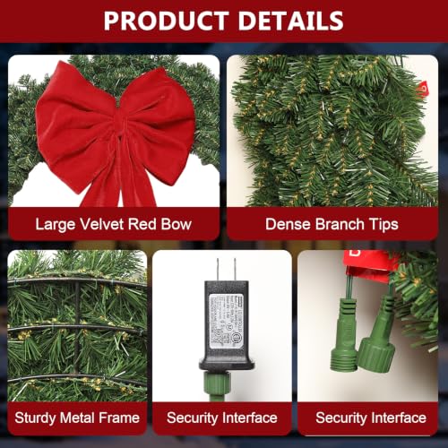 48-Inch Artificial Christmas Wreath for Outdoor Decor with Red Bow