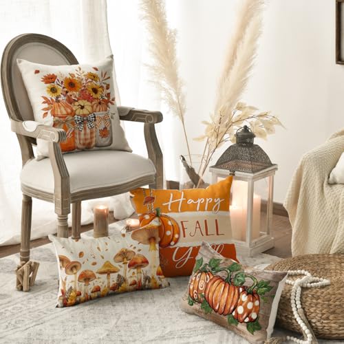 AVOIN colorlife Fall Pumpkin Pillow Covers 18x18 Inch, Set of 4