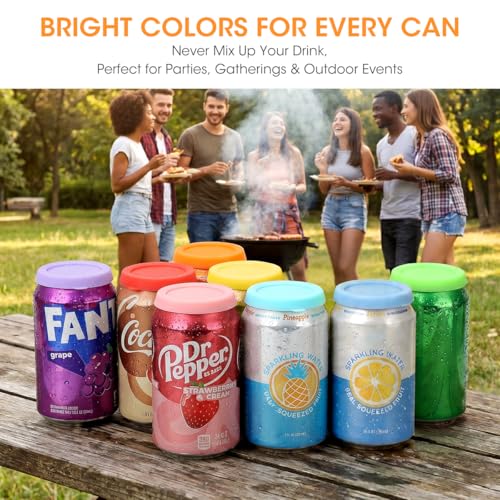 Aieve Silicone Soda Can Lids - 8 Pack Reusable Beverage Covers