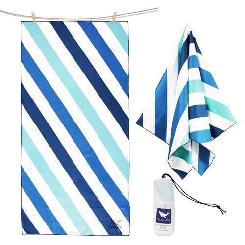 Whale Flotilla Large Quick Dry Beach Towel - Cabana Aqua, 30"x60"