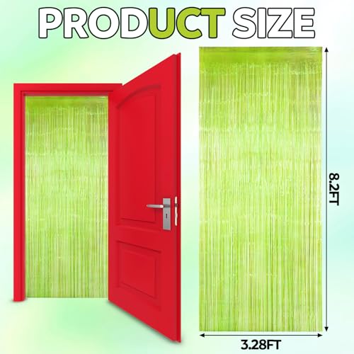 Lime Green Tinsel Backdrop Curtain - 3.28 x 8.2 ft Party Decoration