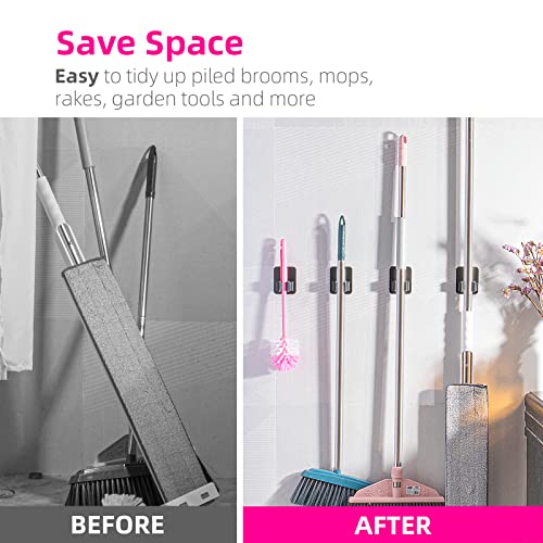 DOMAXCAI 4 Pack Broom Holder Wall Mount - Adhesive Mop & Tool Organizer