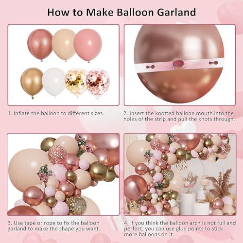 Rose Gold Pink Balloon Garland Kit - 129pc Arch Decor for Party